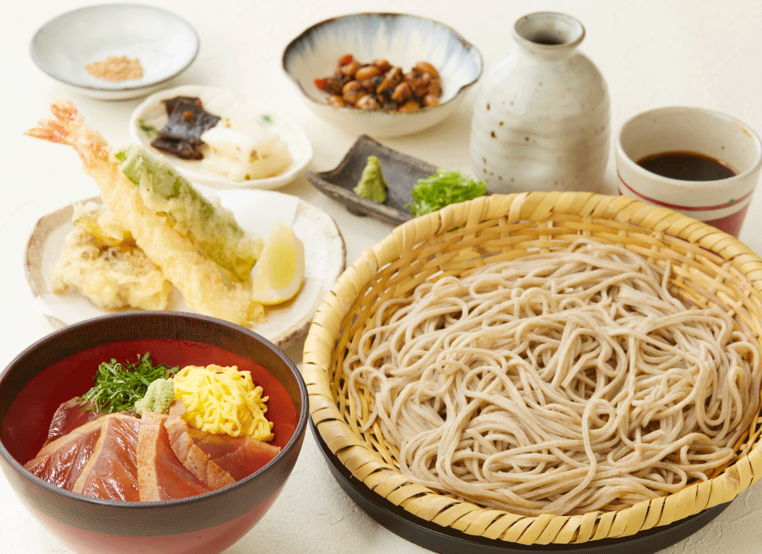 〈そば料理 よしむら 大丸京都別邸〉炙りまぐろ丼の天ざる膳