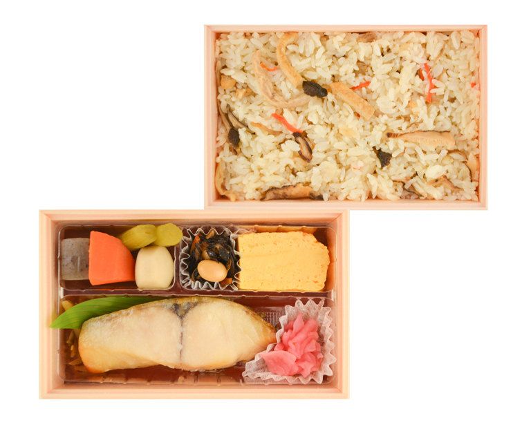 季節の炊込みご飯と銀ひらす塩糀焼弁当(きのこごはん)